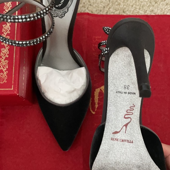 ❌SOLD❌ RENÉ CAOVILLA BLACK WRAP 38 HEELS PUMPS - Picture 4 of 7